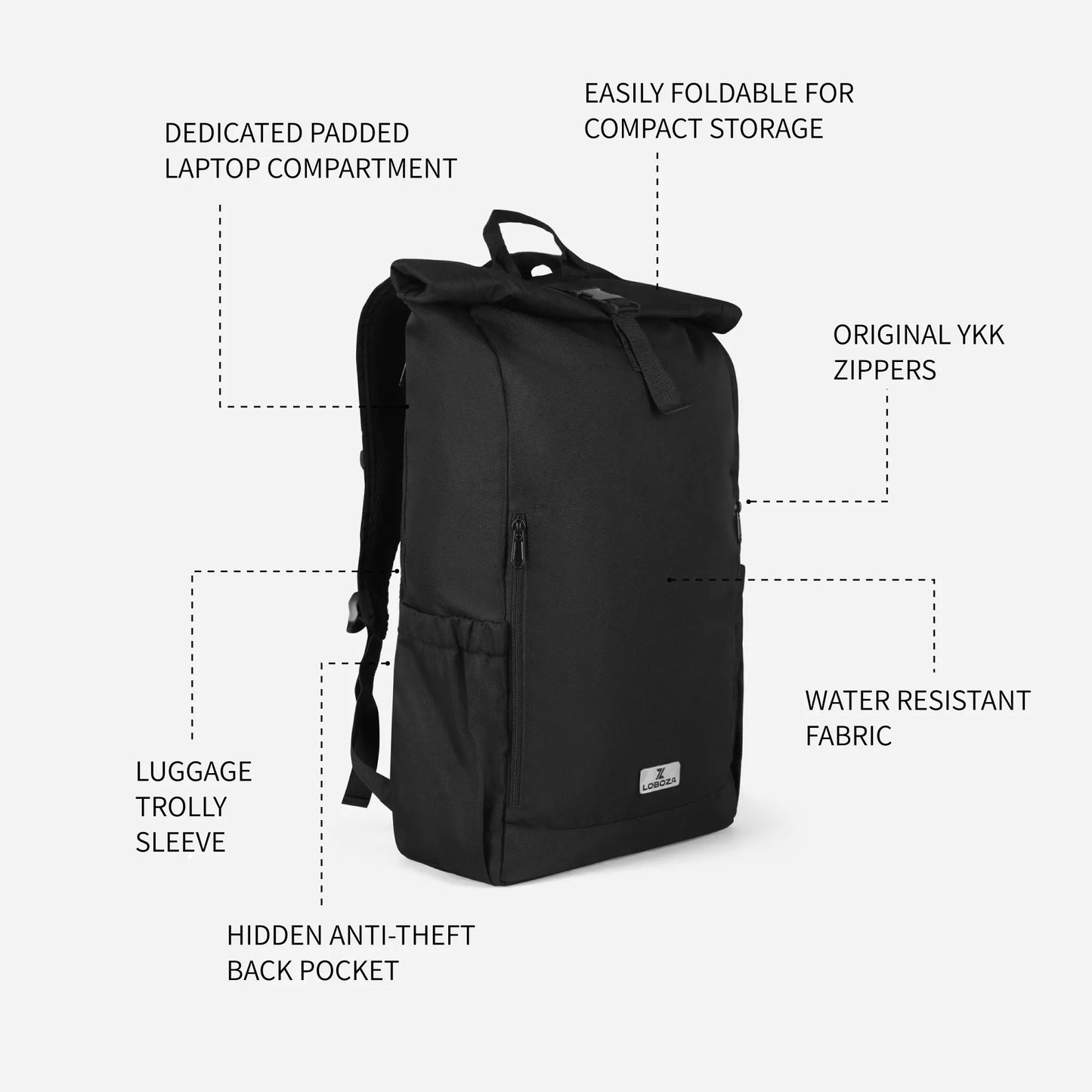Loboza Explorer Roll-Top Backpack - Black