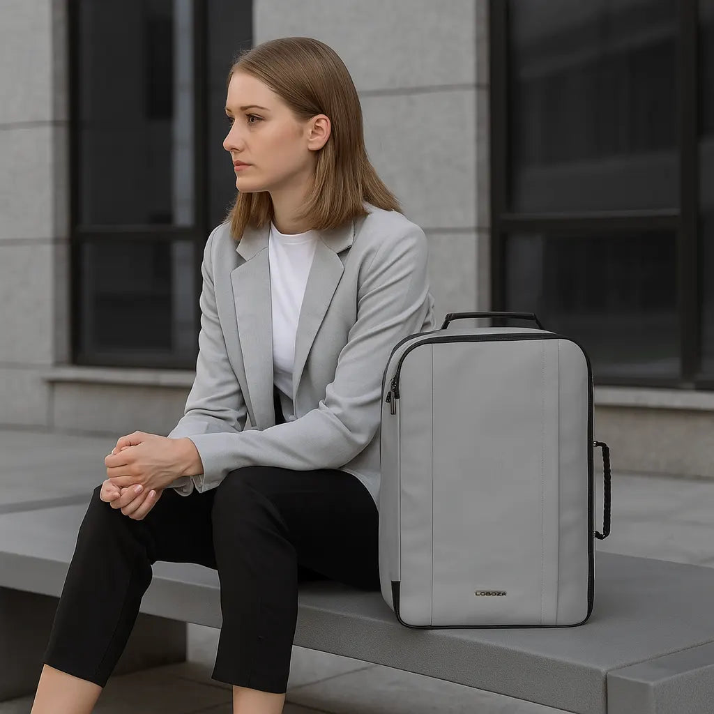 Loboza Dual-Mode Messenger Laptop Backpack- Light Gray
