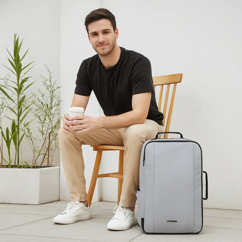 Loboza Dual-Mode Messenger Laptop Backpack- Light Gray