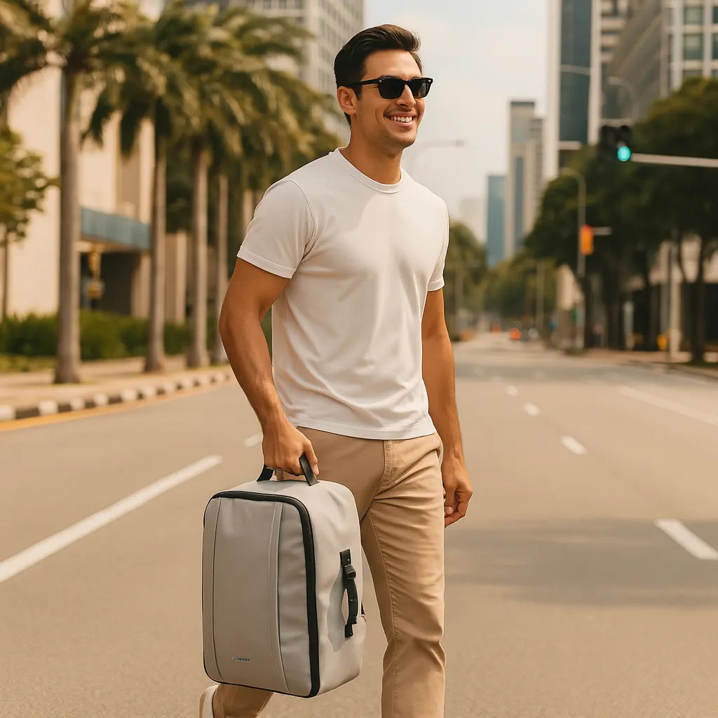 Loboza Dual-Mode Messenger Laptop Backpack- Light Gray