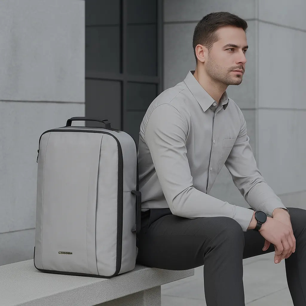 Loboza Dual-Mode Messenger Laptop Backpack- Light Gray