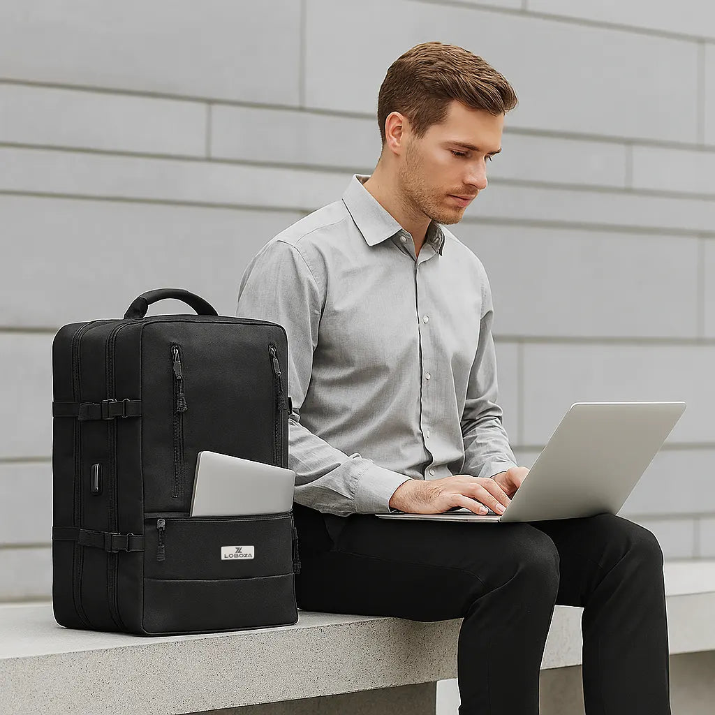 Loboza Nomad Clamshell Travelling Backpack - Black