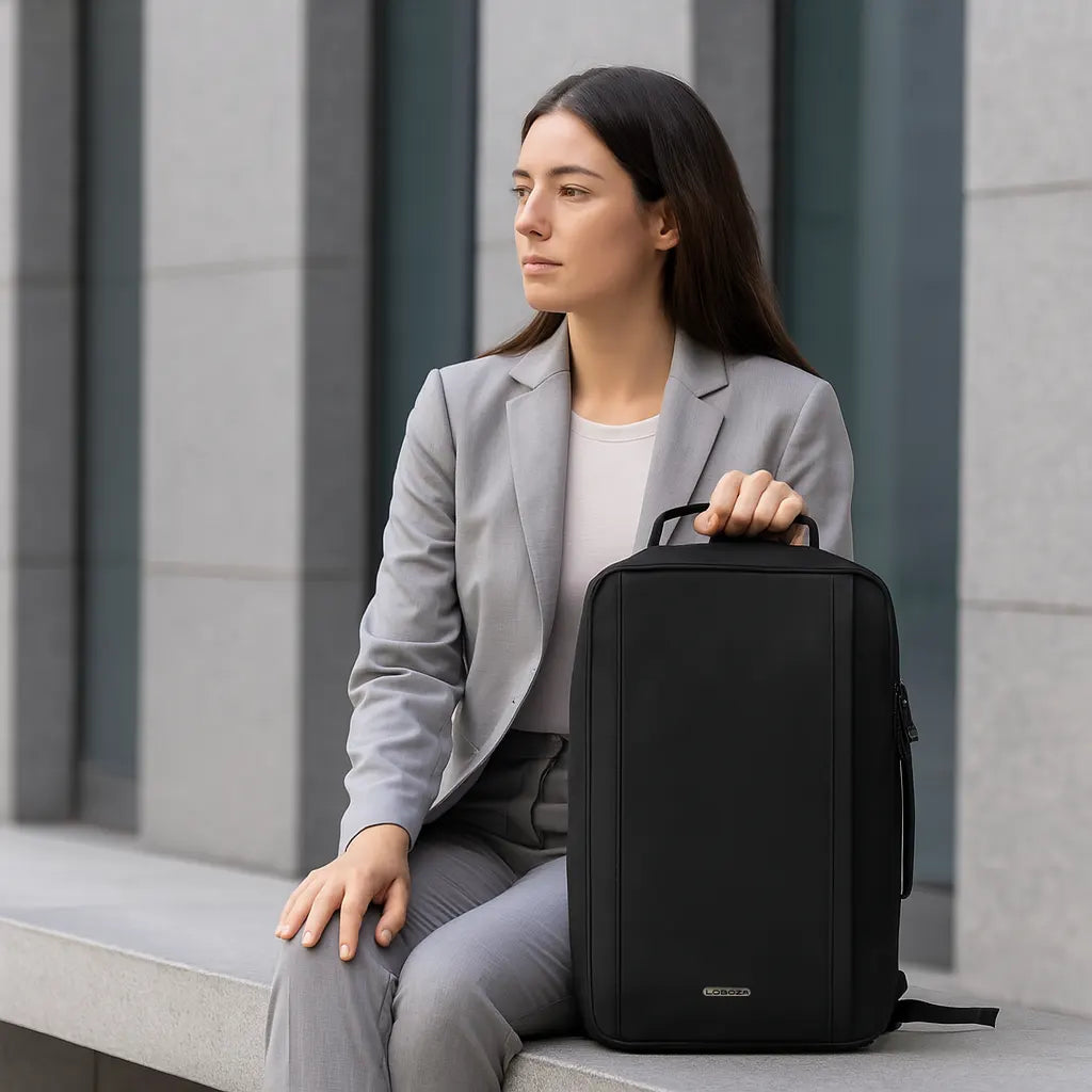 Loboza Dual-Mode Messenger Laptop Backpack- Black
