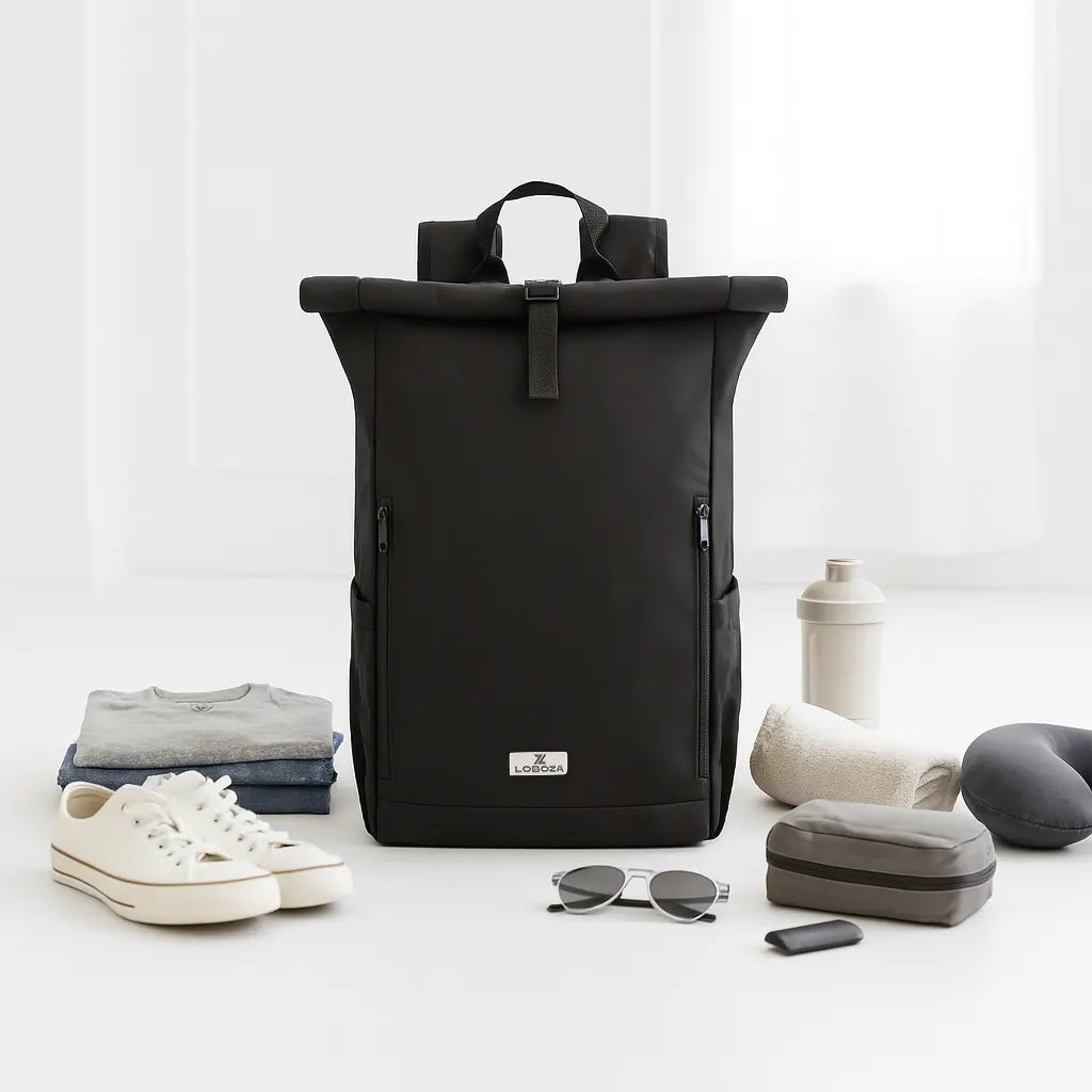 Loboza Explorer Roll-Top Backpack - Black