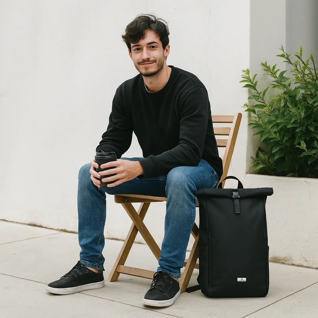 Loboza Explorer Roll-Top Backpack - Black
