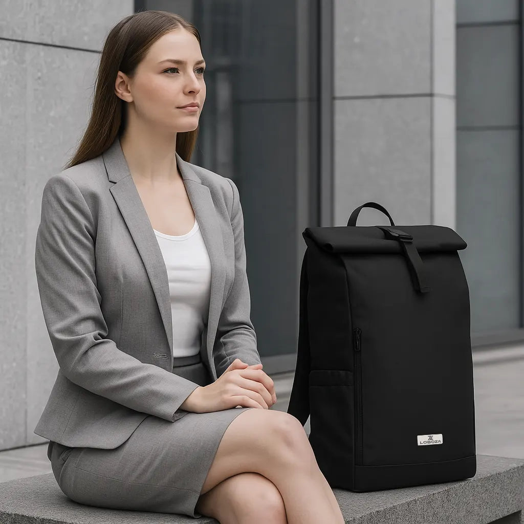 Loboza Explorer Roll-Top Backpack - Black