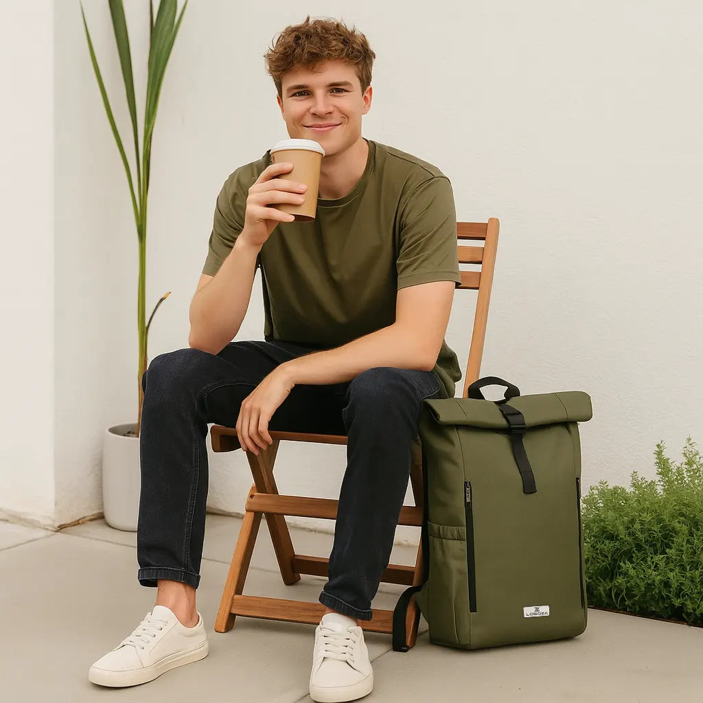 Loboza Explorer Roll-Top Backpack - Olive Green