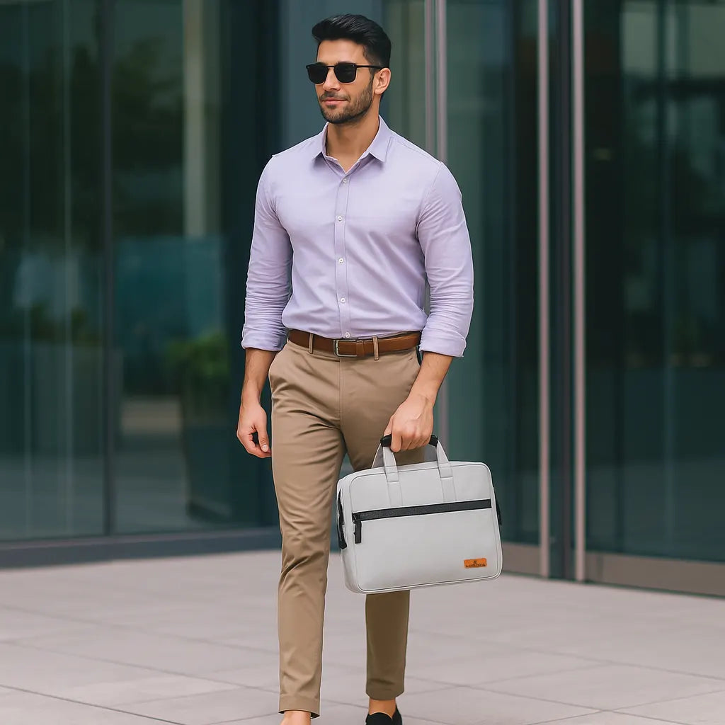 Loboza Laptop Messenger Bag in Light Gray