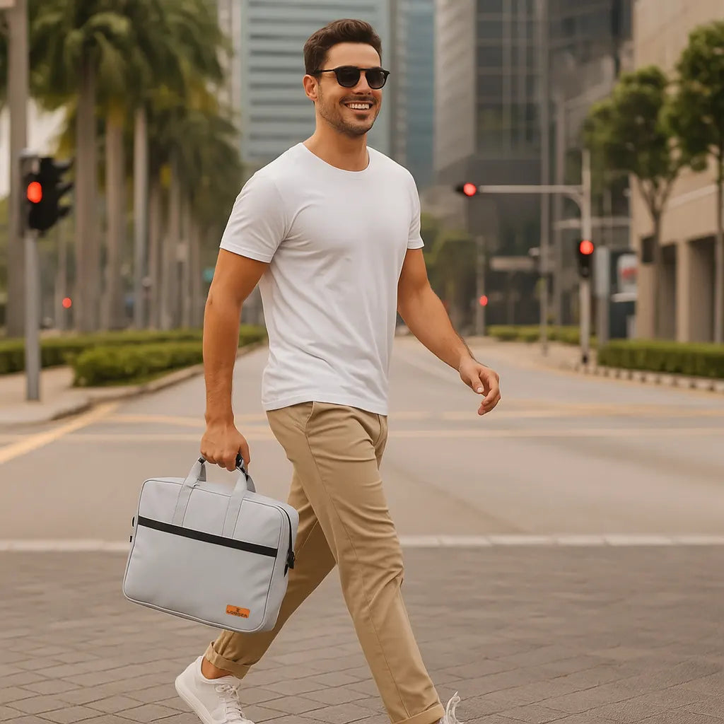 Loboza Laptop Messenger Bag in Light Gray