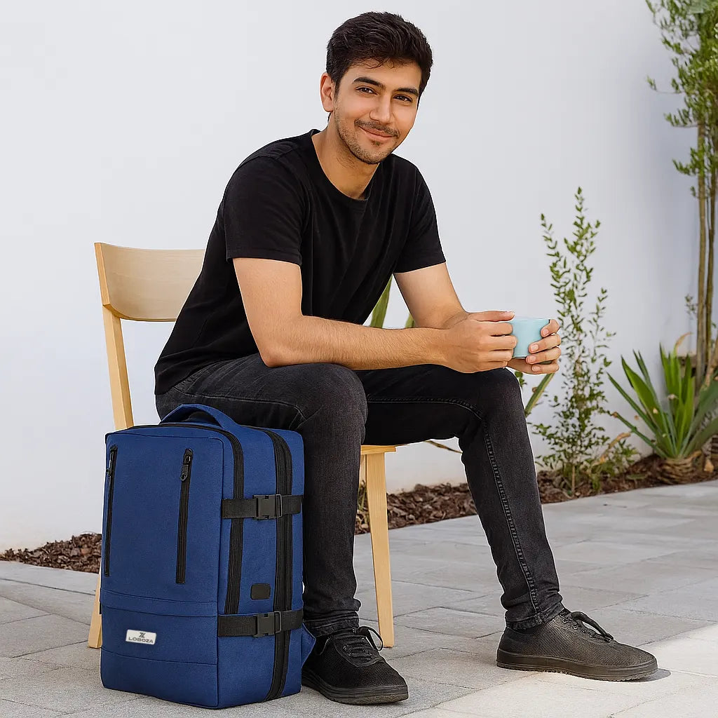 Loboza Nomad Clamshell Travelling Backpack - Navy Blue