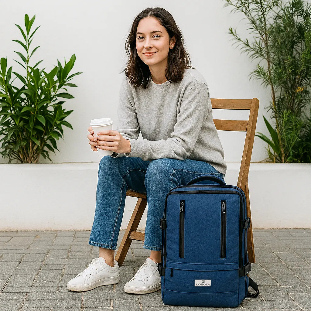 Loboza Nomad Clamshell Travelling Backpack - Navy Blue