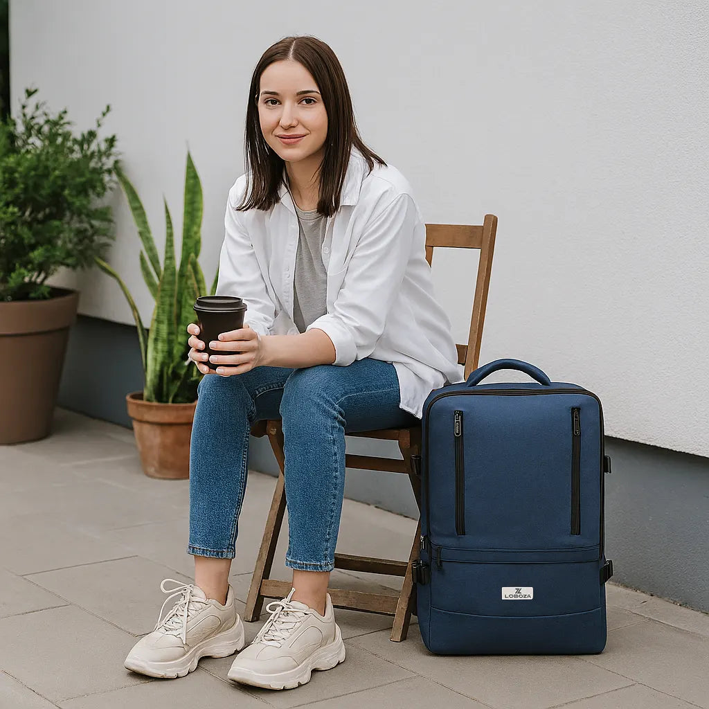 Loboza Nomad Clamshell Travelling Backpack - Navy Blue