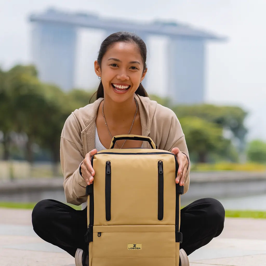 Loboza Nomad Clamshell Travelling Backpack - Khaki/Beige