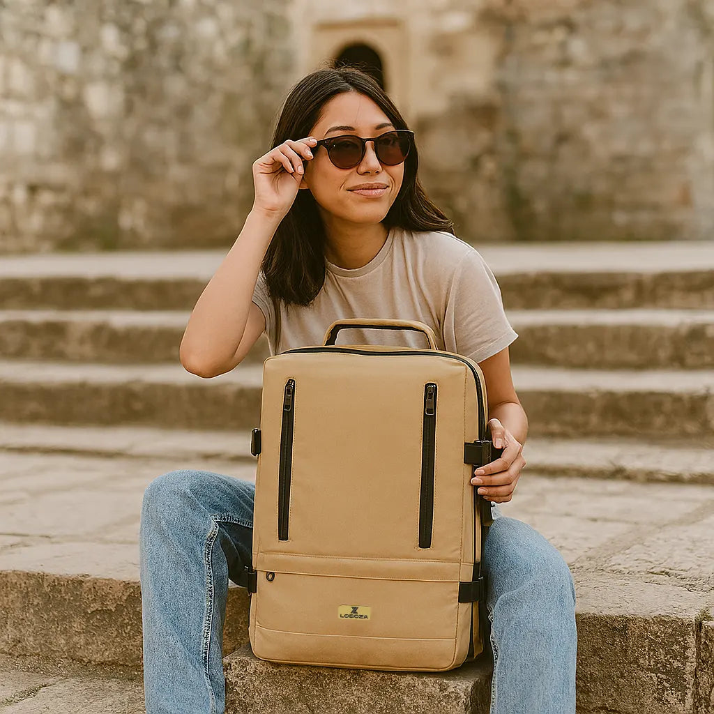 Loboza Nomad Clamshell Travelling Backpack - Khaki/Beige