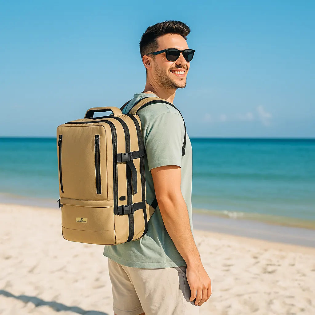 Loboza Nomad Clamshell Travelling Backpack - Khaki/Beige