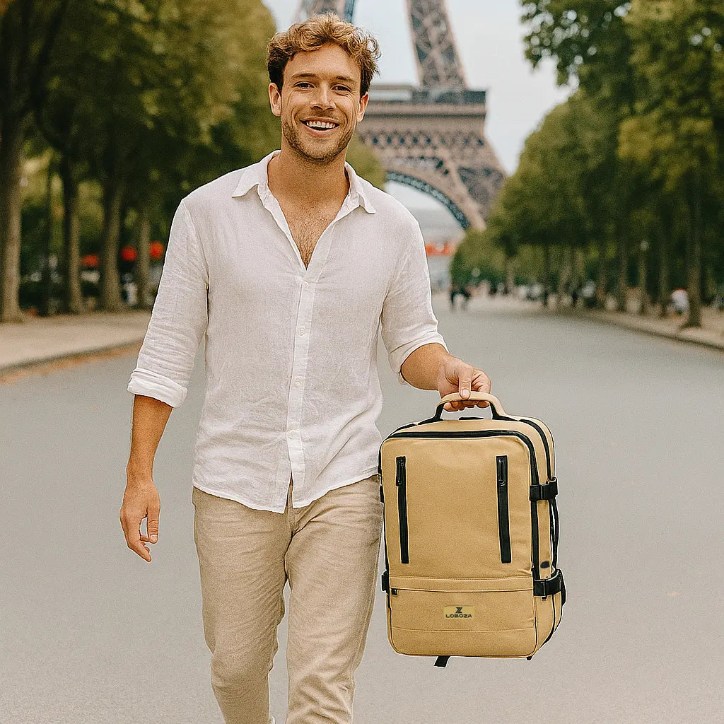 Loboza Nomad Clamshell Travelling Backpack - Khaki/Beige