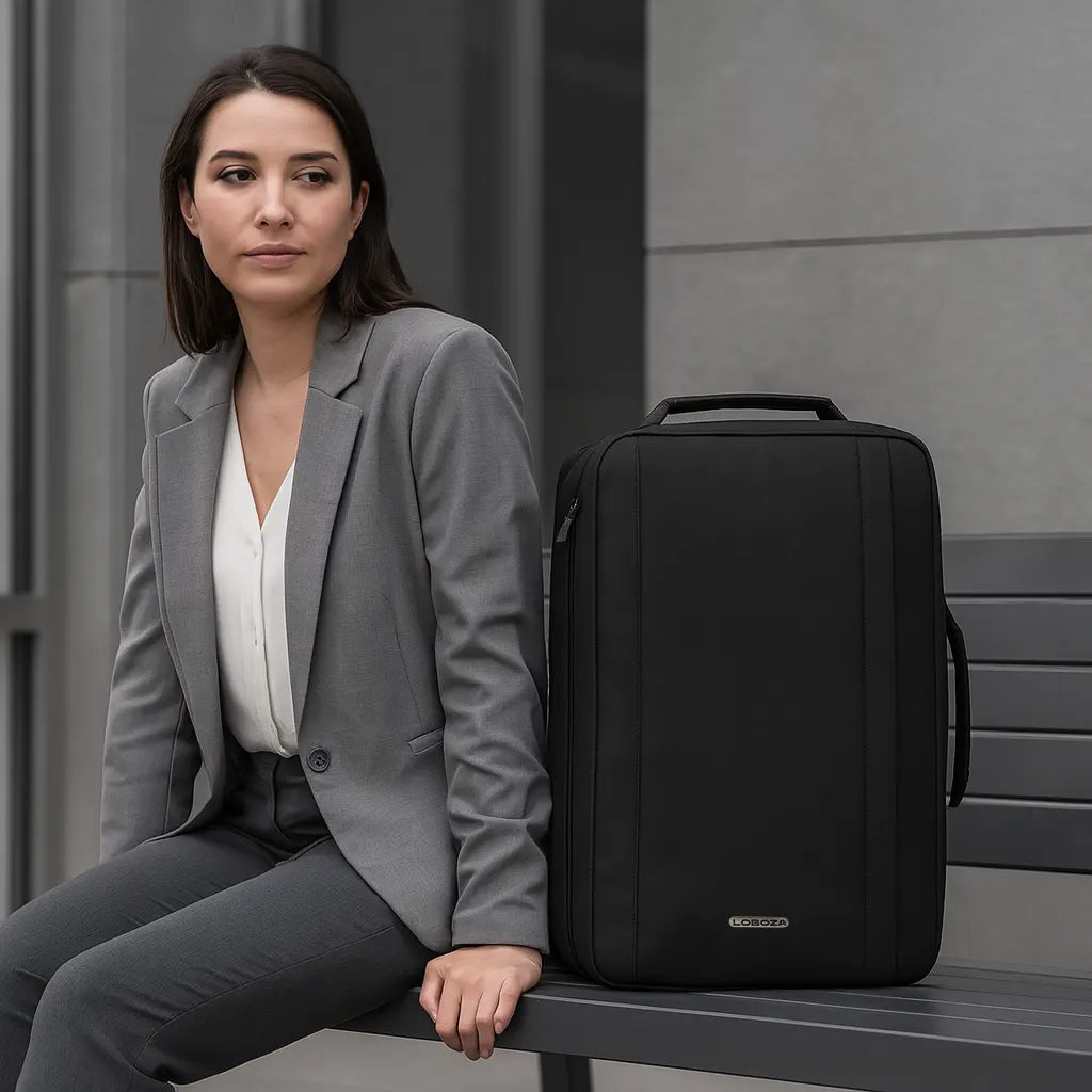 Loboza Dual-Mode Messenger Laptop Backpack- Black